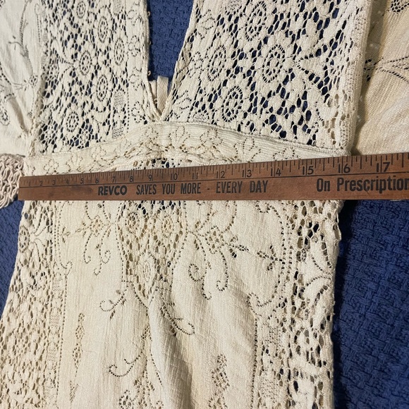 Boho Unique Antique Vintage Classic Cotton Ivory Lace Wedding dress size 4 - Picture 12 of 14